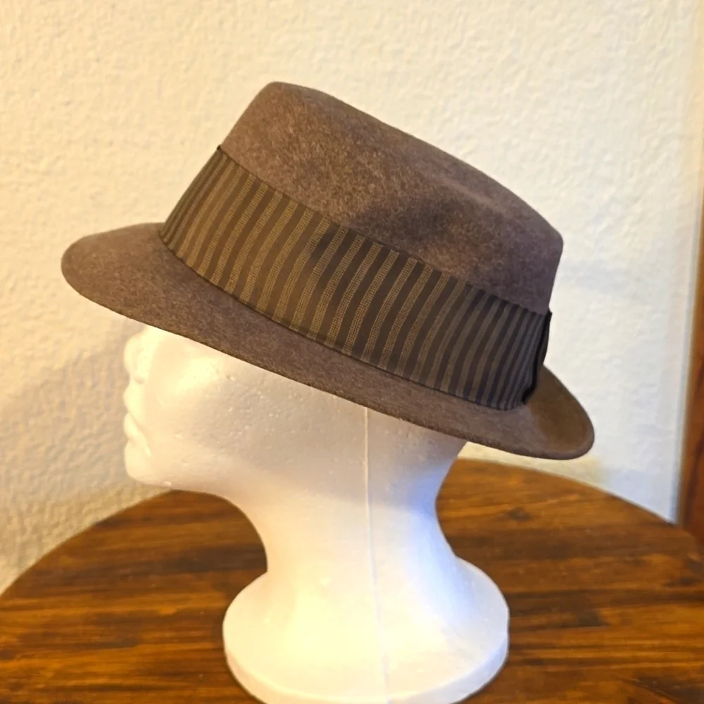 J. Karant Mens Brown Neutral Wool Fedora Dress Hat Vintage Sz.6 7/8